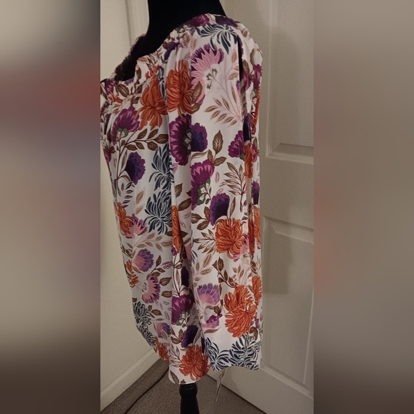 INC International Concepts Purple and Brown Off Shoulder Floral Blouse - Picture 2 of 7